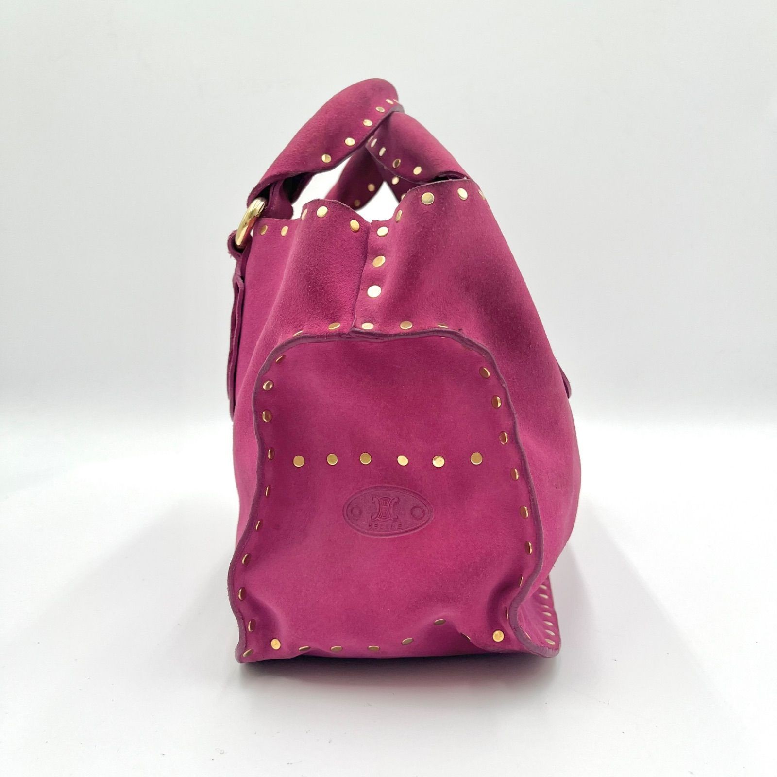 Auth Celine Boogie Bag Y2K Studded Suede Leather Handbag, Pink 2Y10216
