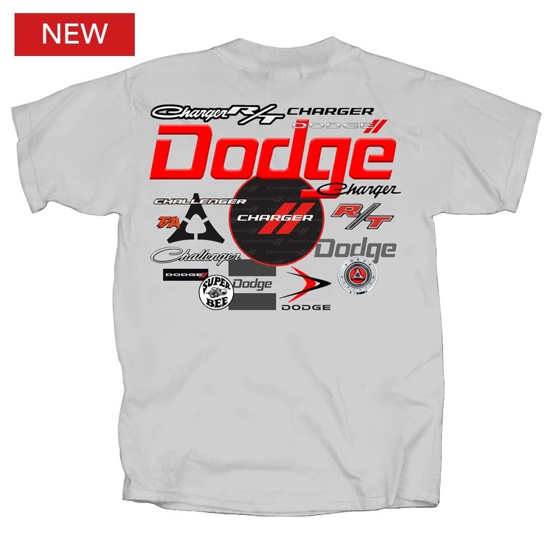 DODGE ALL OVER LOGO Gray T-Shirt (Licensed) Charger Challenger R/T Super Bee