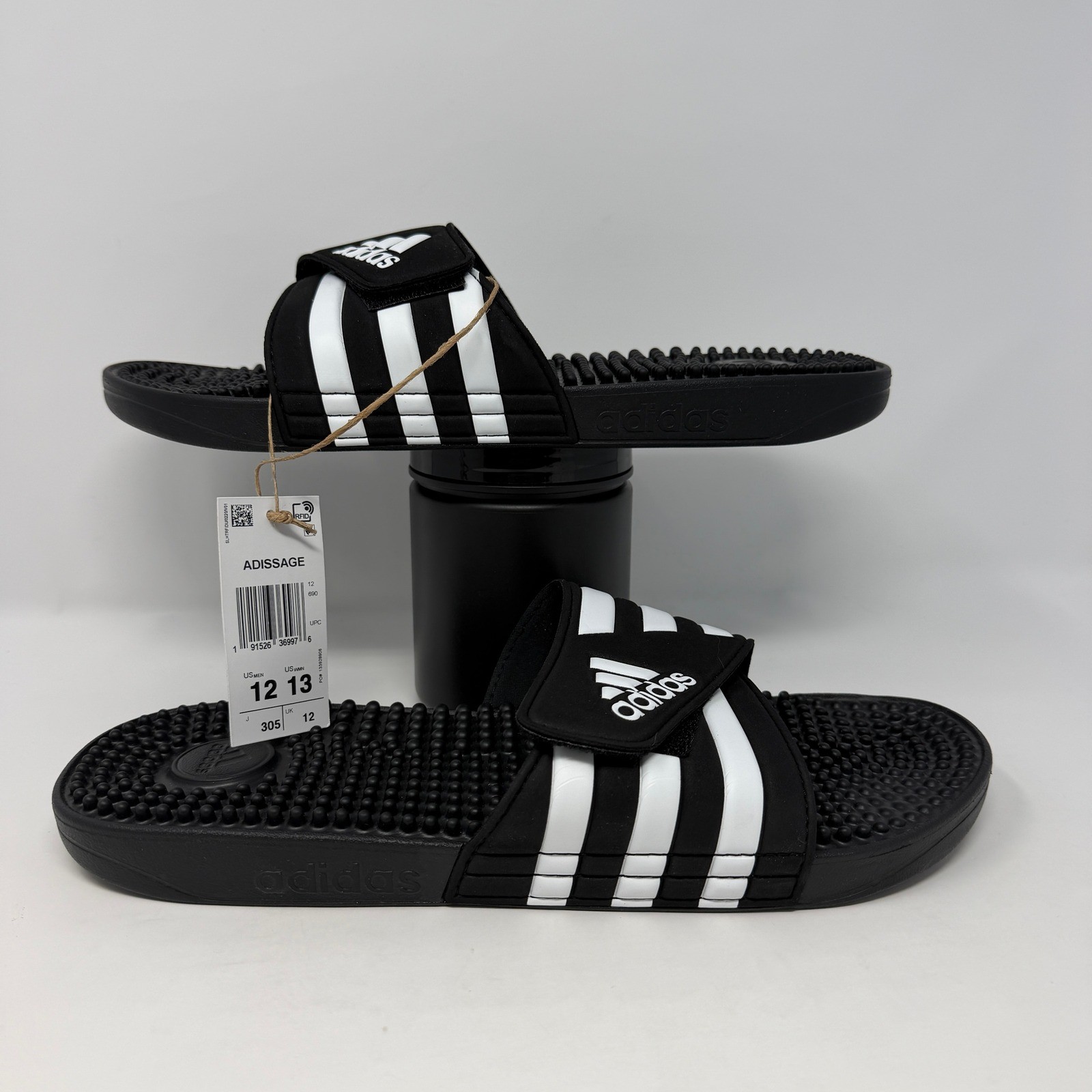 Adidas Adissage Slides Men’s Size 12 Black White Massage Pins NWB