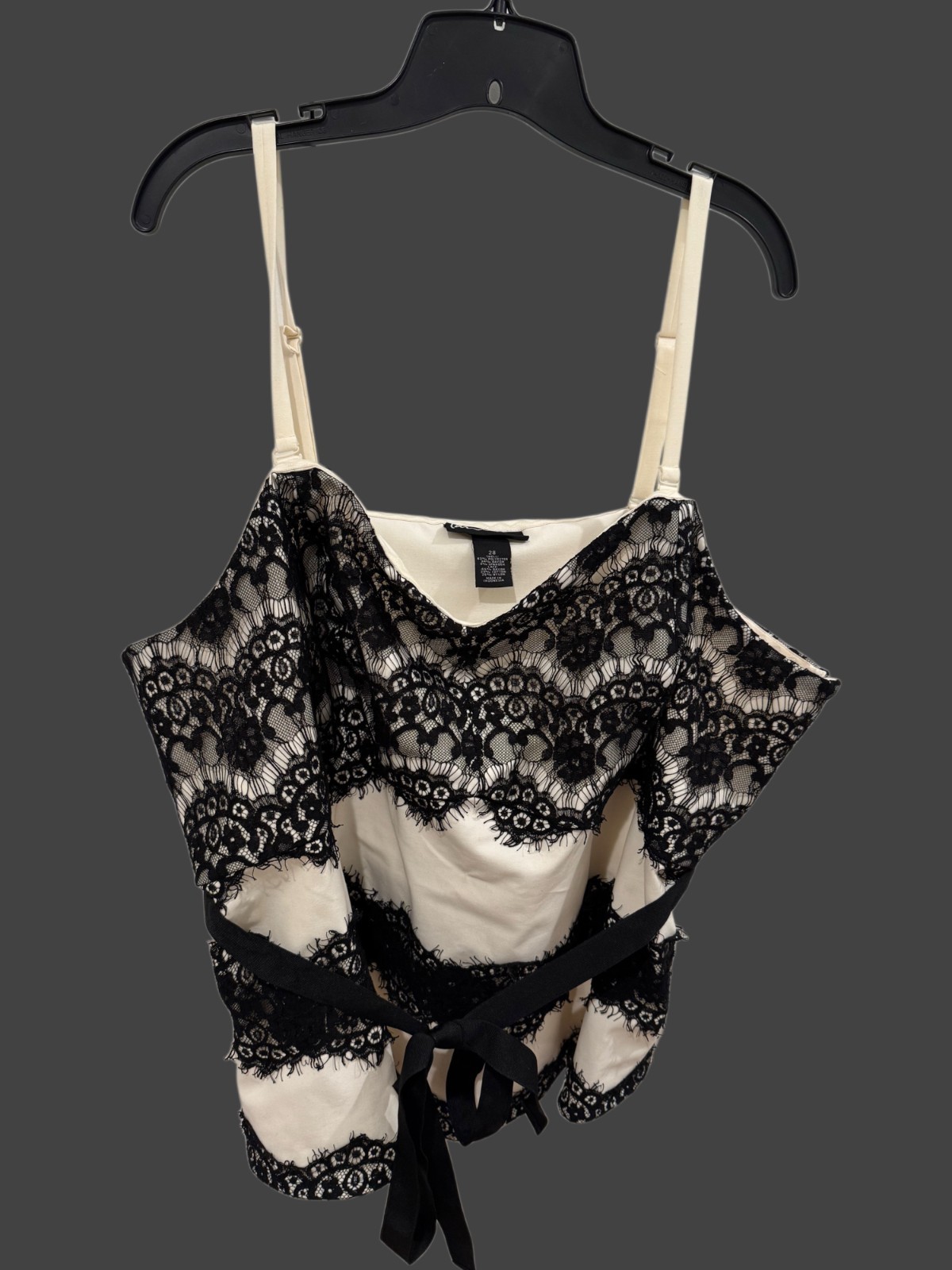 Ivory with black lace top – adj/removable straps tie waist side zip size 28