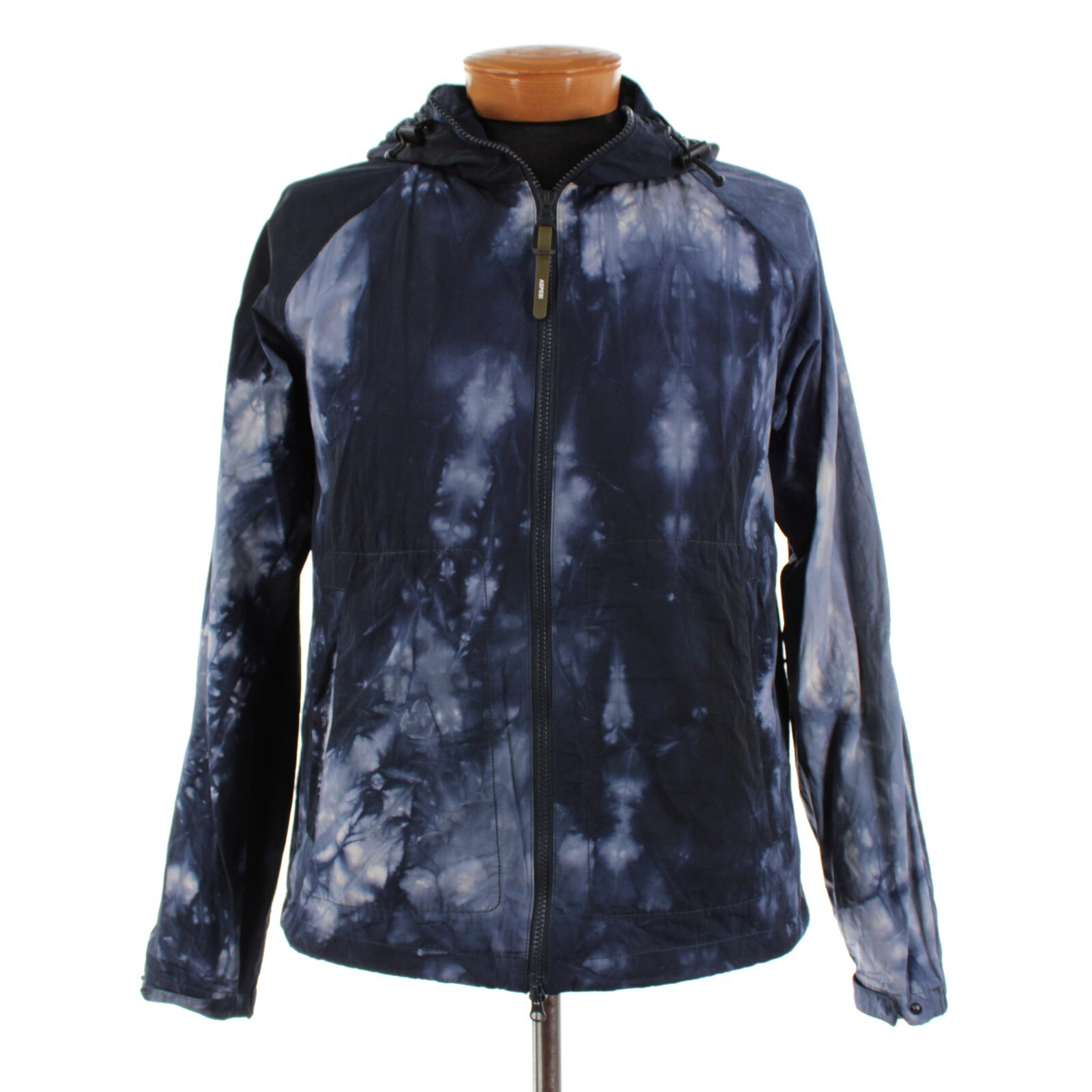 Aspesi NWT 100% Polyamide Hooded Shell Jacket Size Large In Blue Tie-Dye
