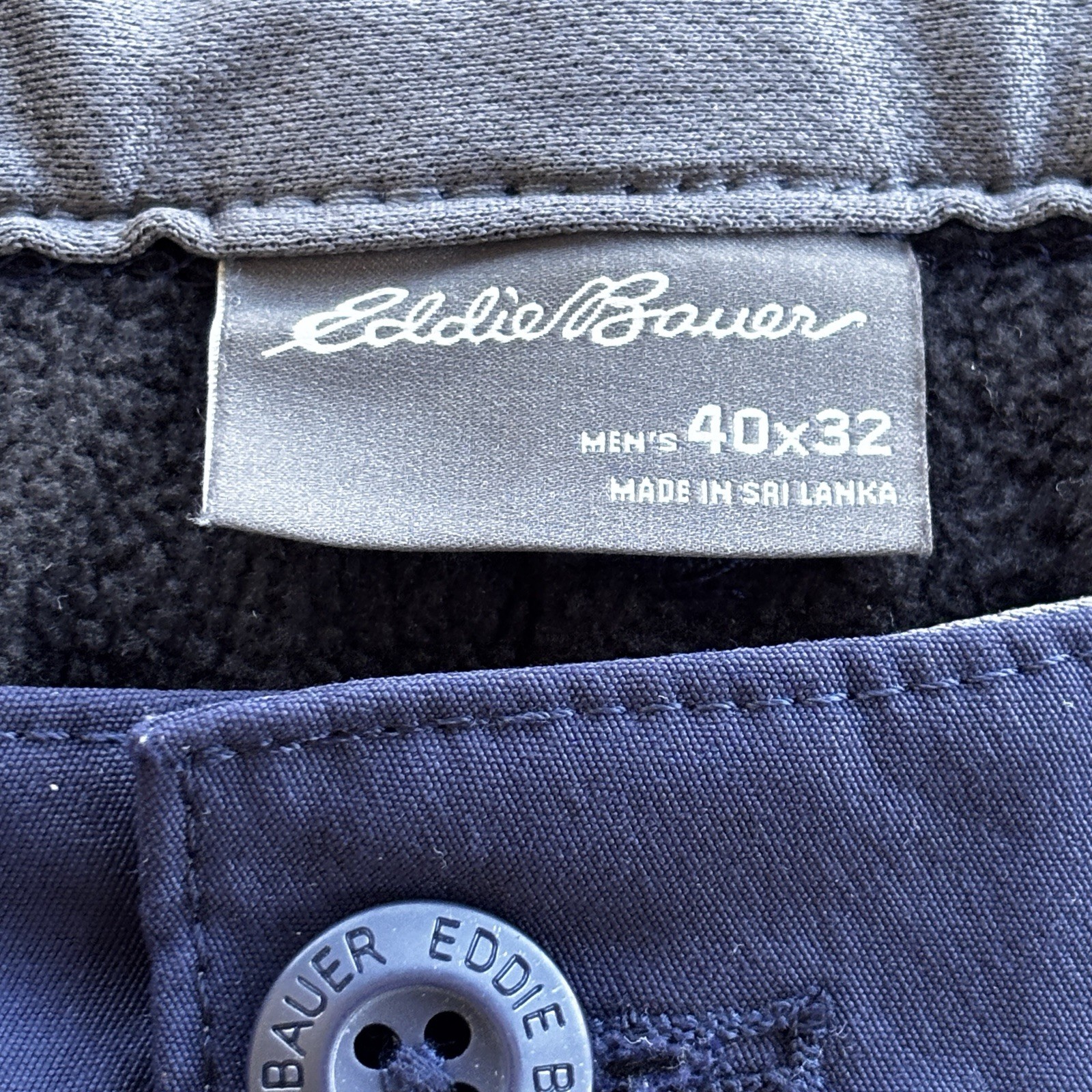 Eddie Bauer Mens Fleece Lined Tech Pants Blue Stretch W40 L32 Winter
