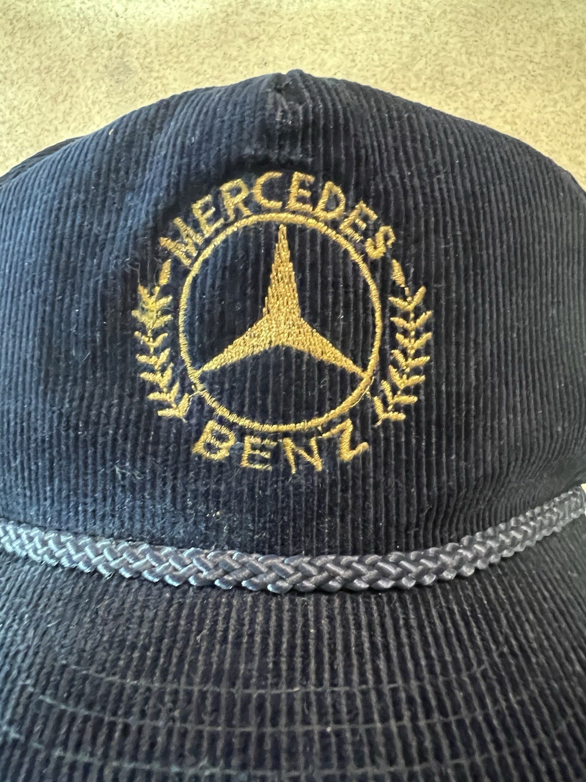 Rare Gold AmaPro Mercedes Benz Corduroy ZipBack Hat Cap Blue Vintage 1990s