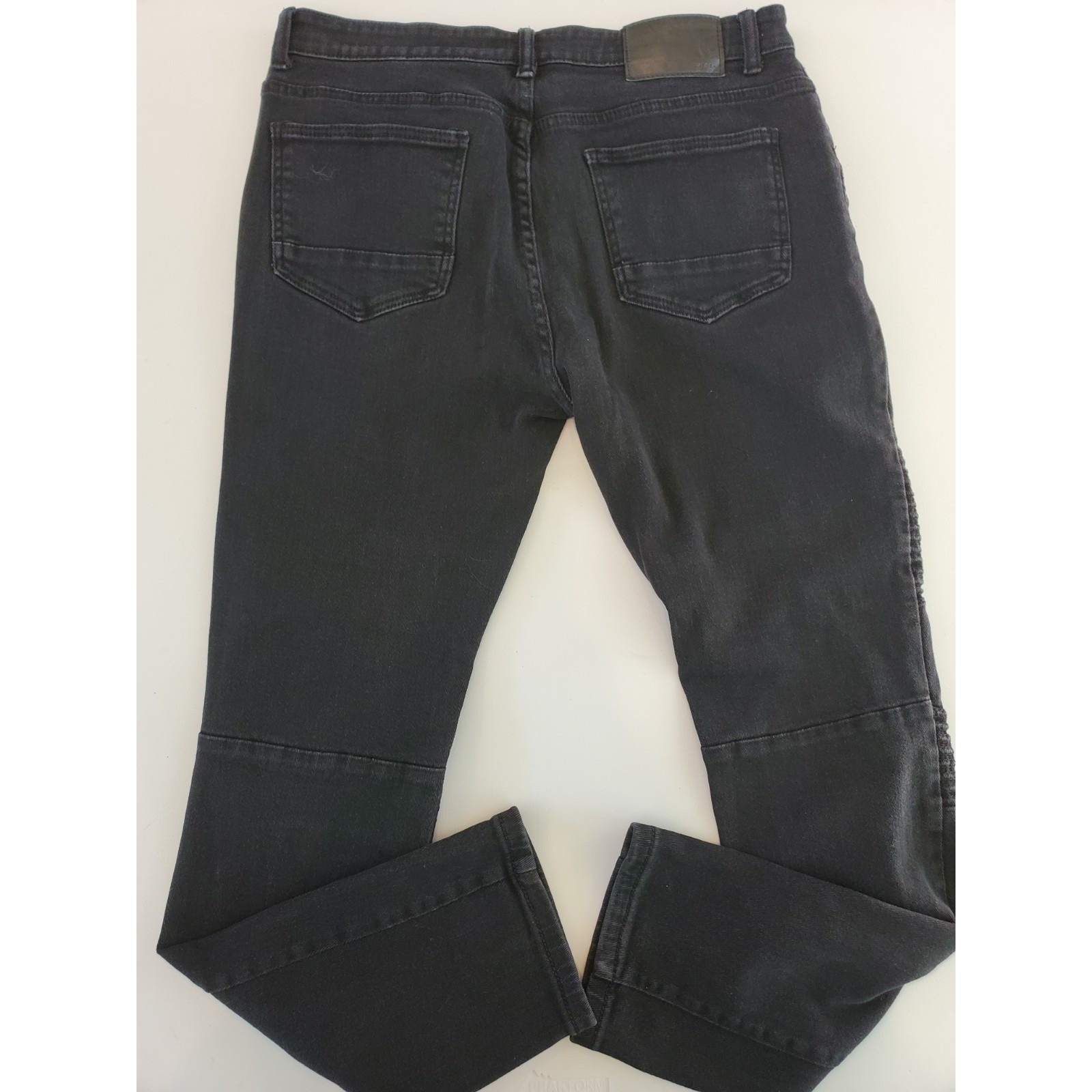 Waimea Mens 36×32 Skinny Fit Moto Jeans Black Distressed Biker Ribbed Denim