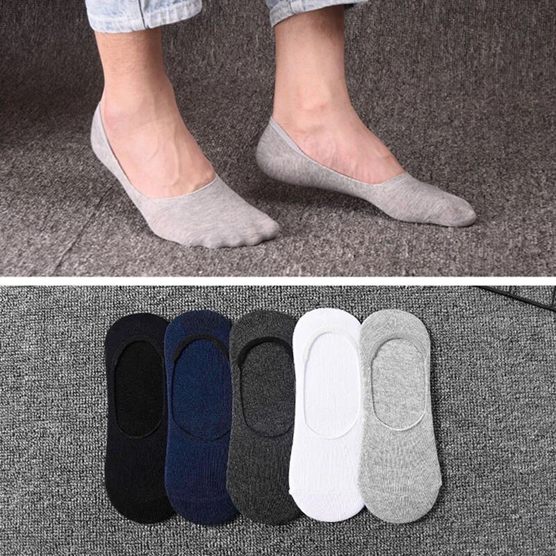 5 Pairs Men Boat Socks Large Summer Non-slip Silicone Invisible No Show Sock