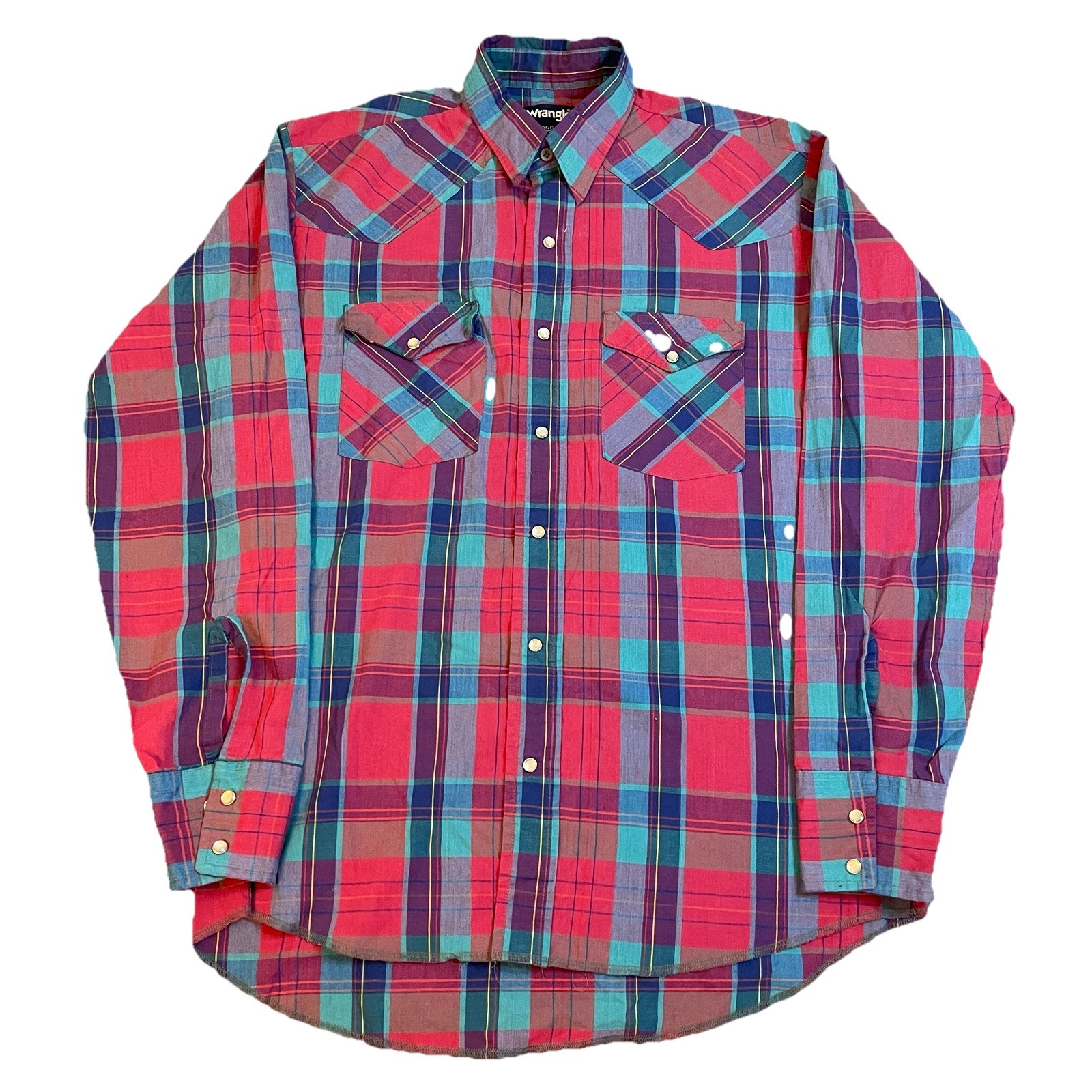 Vintage 90s Wrangler Western Button Up Shirt Men’s Medium Red Pearl Snap Buttons