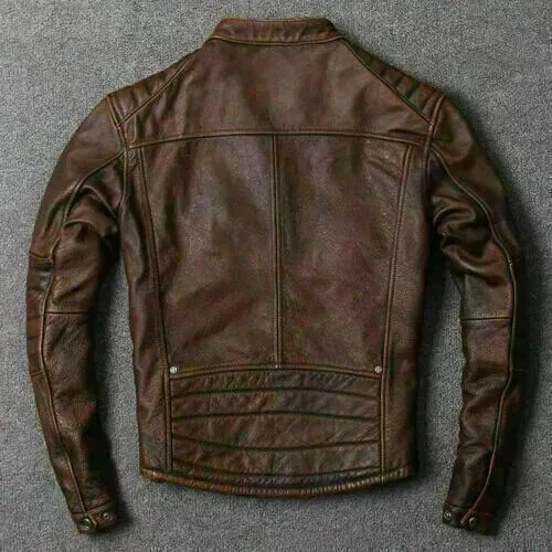 Men’s Motorcycle Biker Vintage Cafe Racer Distressed brown Real Leather Jacket