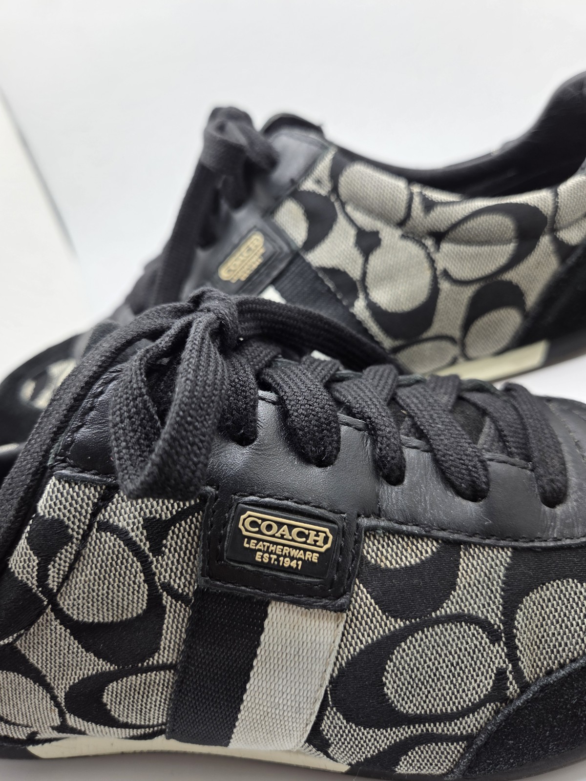 Y2K Coach Joss Sig. Monogram Canvas/Suede Sneakers Black/Gray Q293 Women’s 8.5