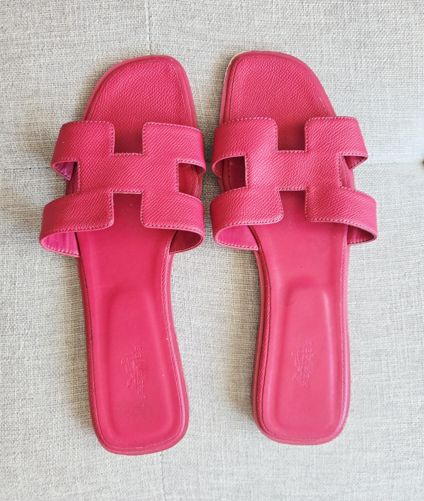 Hermes Oran HOT PINK FUCHSIA Textured Slip On Flat Slide Sandals Women Size 42