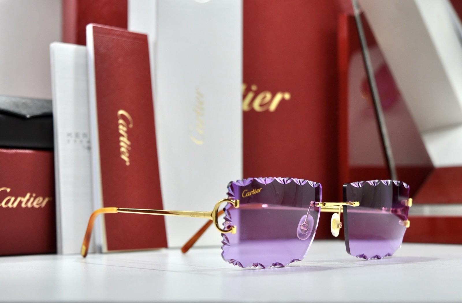 Cartier rimless sunglasses piccadilly glasses Diamond Cut decor BIG C gold Frame