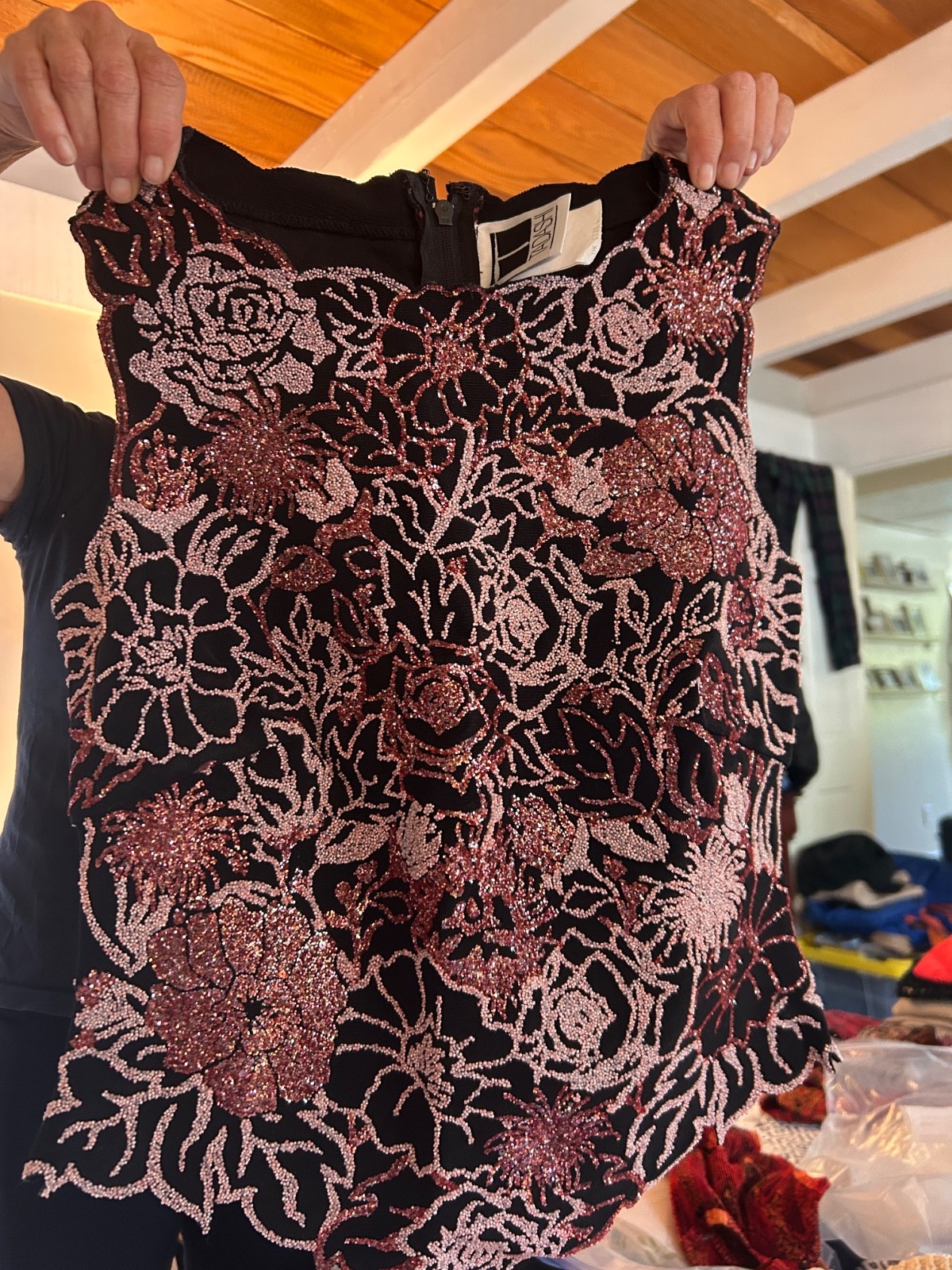 Vintage 90s Tadashi Shoji Mini Dress L Embroidered Cocktail Wedding