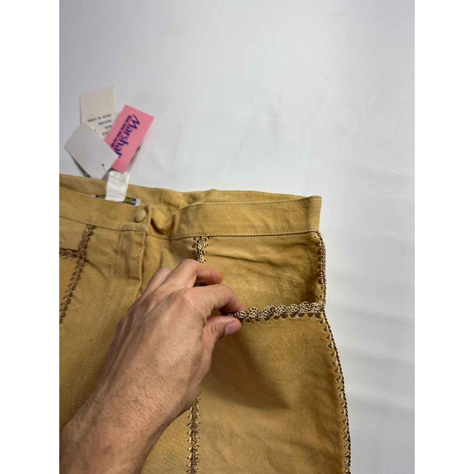 SMH Vintage Y2K Sz 14 30″ Waist Suede Patchwork Western Leather Pants Boho Flare