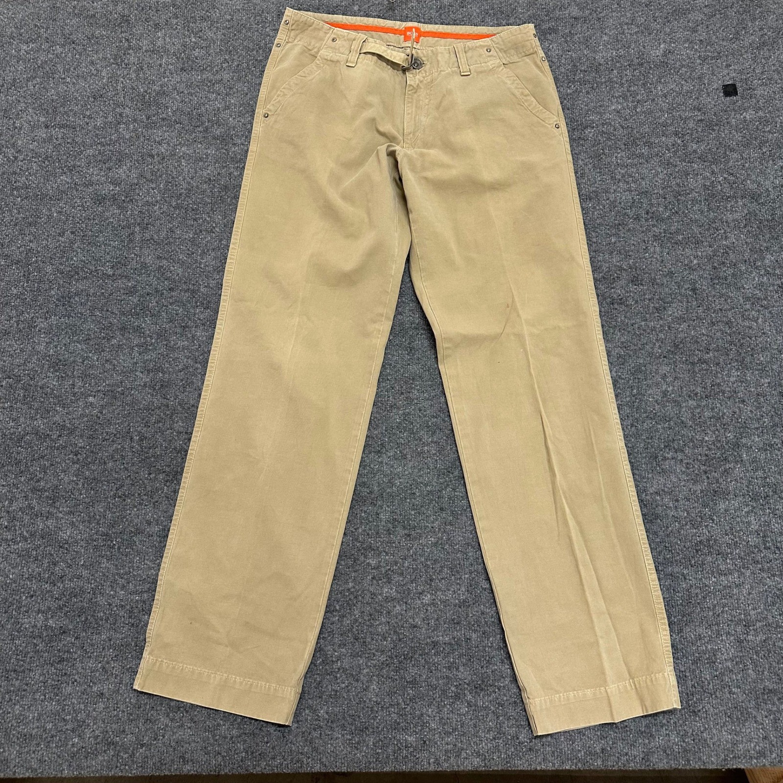Hugo Boss Pants Mens Size 34 Beige Chino Straight Leg Buckle Waist Casual Tan