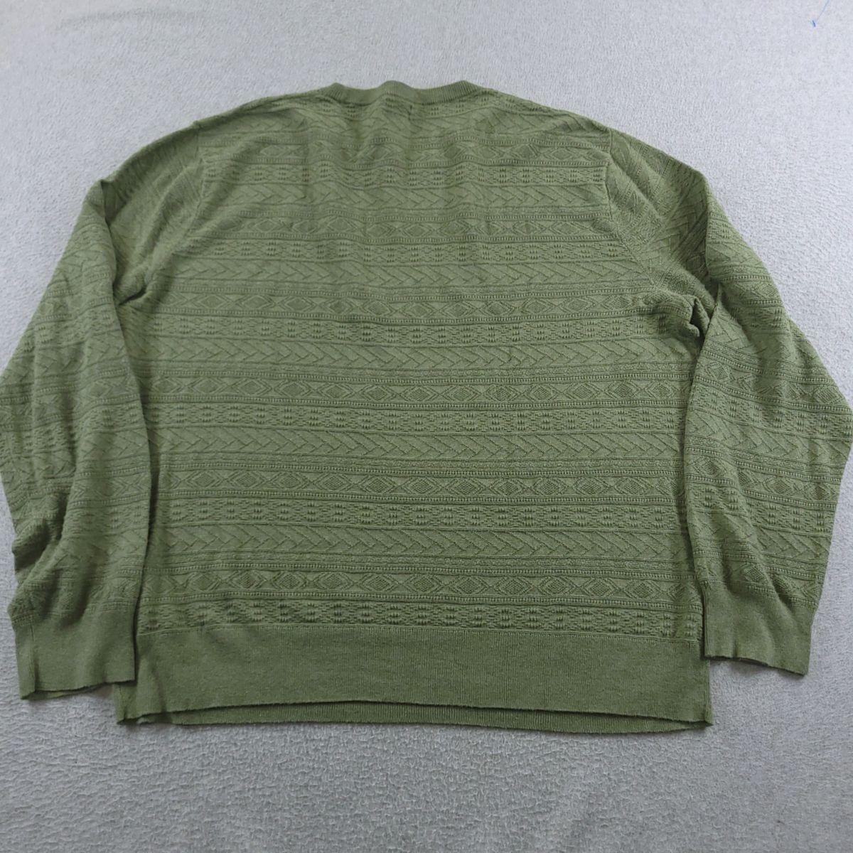 J Crew Sweater Mens XL Green 100% Cotton Guernsey Stitch Knit Pullover Crewneck