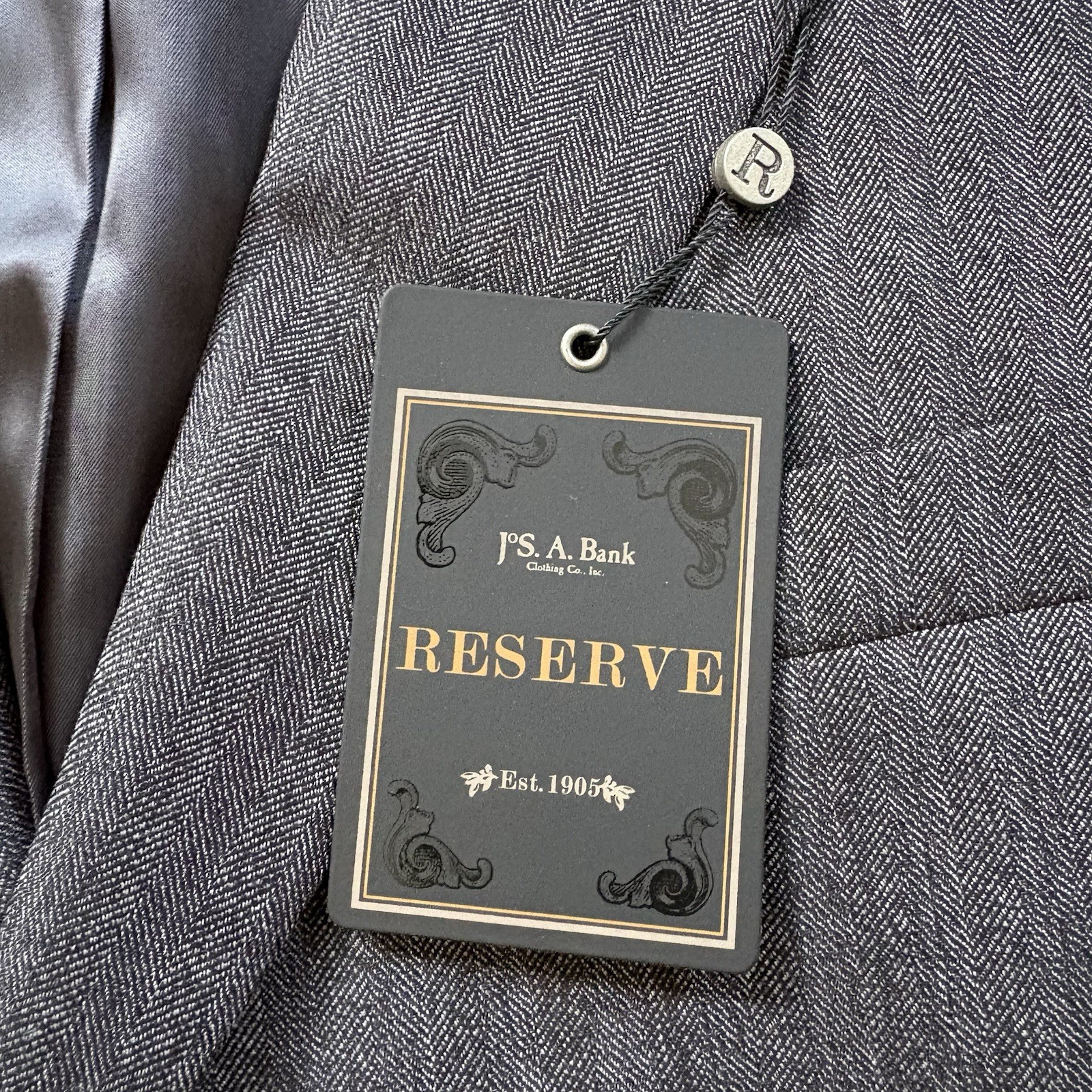Jos A Bank Reserve Blazer Silk Wool Blend Herringbone Gray 48 Short Regal Fit
