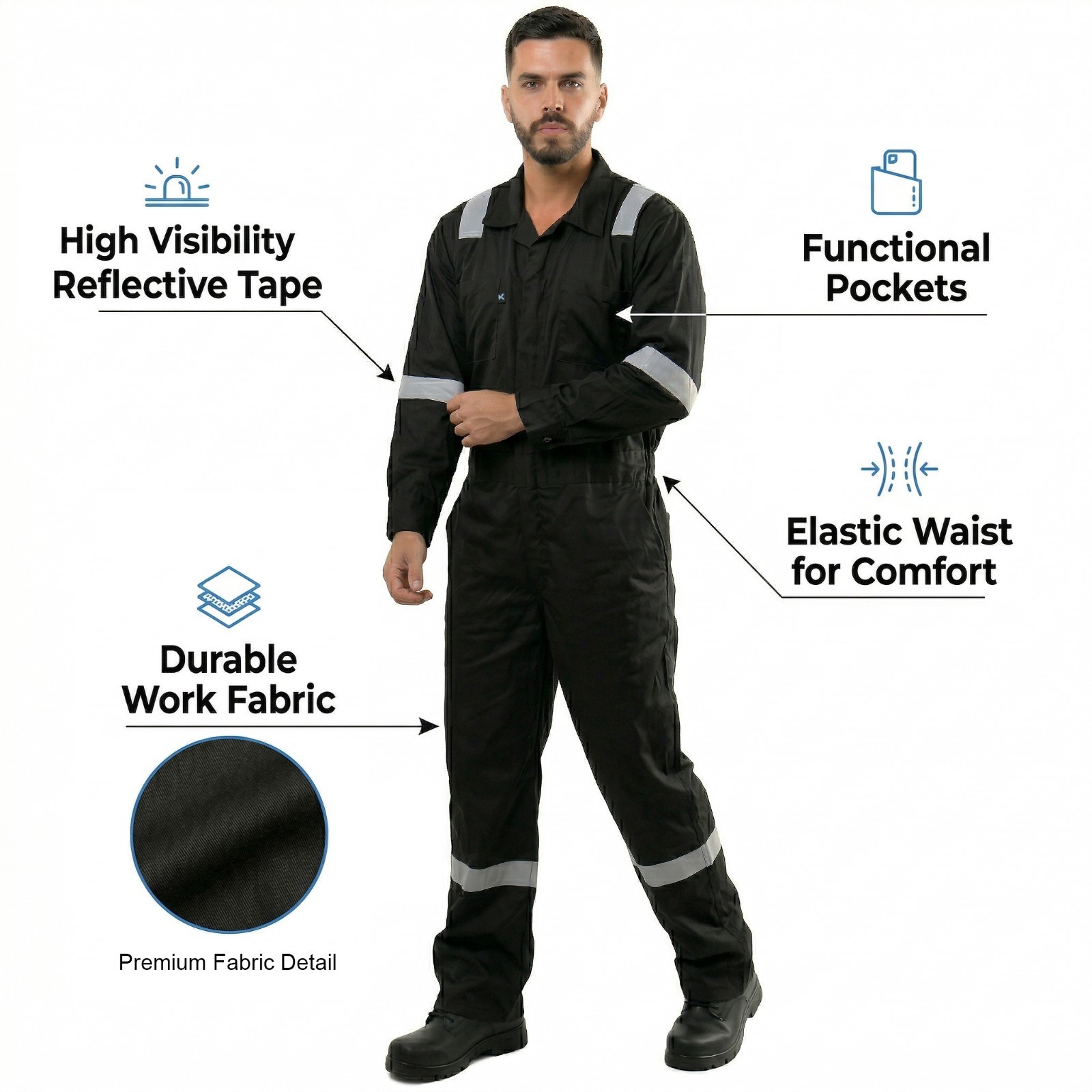 Men’s Long Sleeve Blended Adjustable Cuff Mechanic Jumpsuit WorkWear Overalls