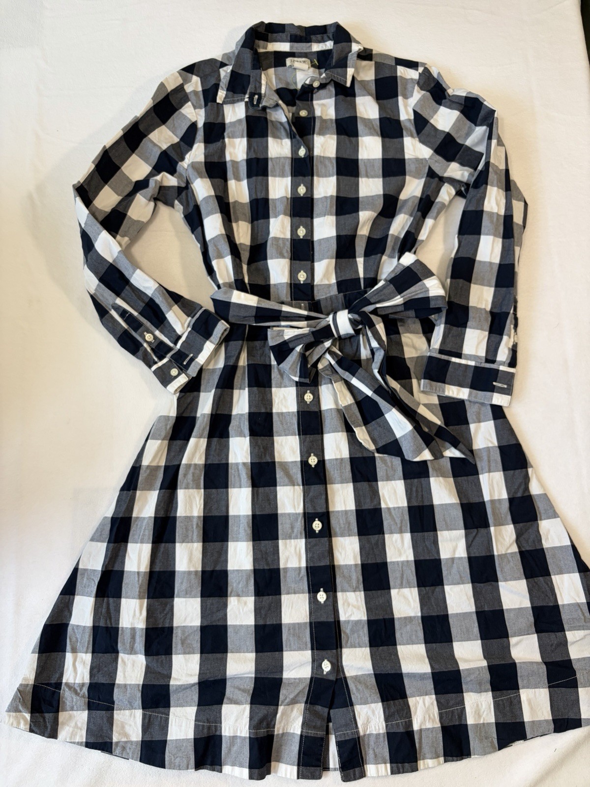 J Crew New Gingham plaid belted shirtdress long sleeve button up black white