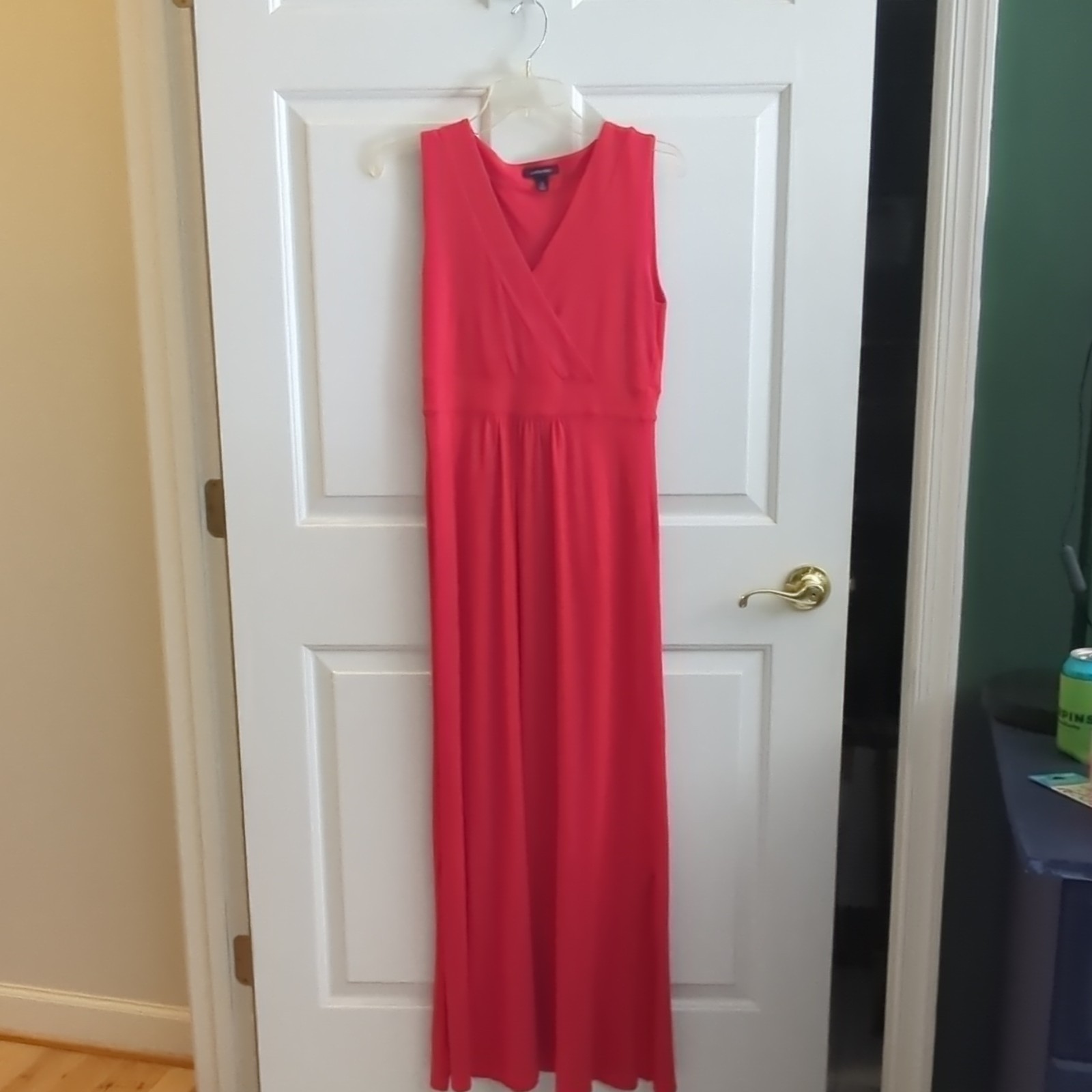 Lands’ End Women’s S Red Solid Sleeveless V-Neck Maxi Dress Long Regular
