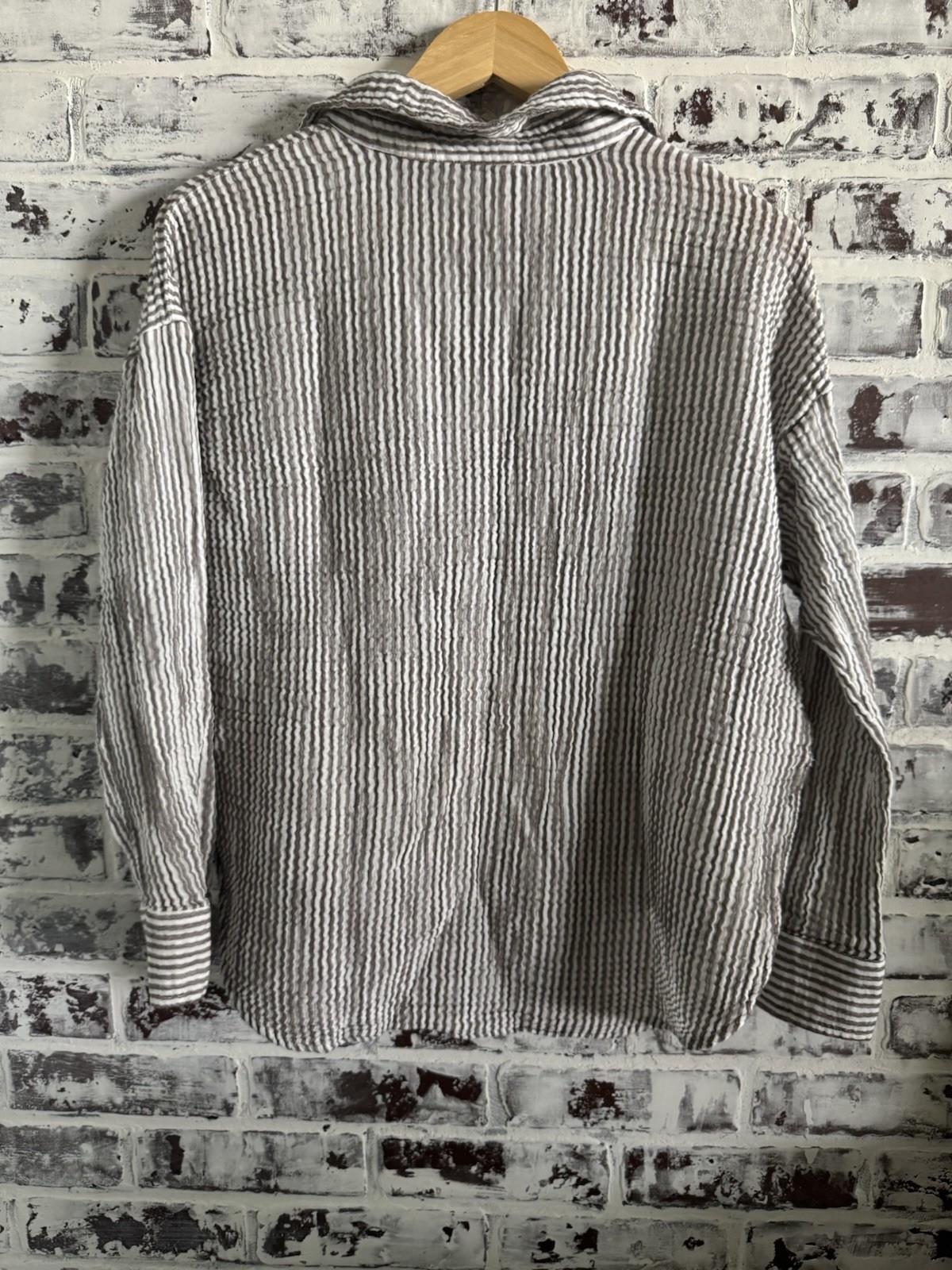 Lou & Grey Med Striped Triple Cloth Shirt & Wide Leg Pant 100% Cotton Lounge Set