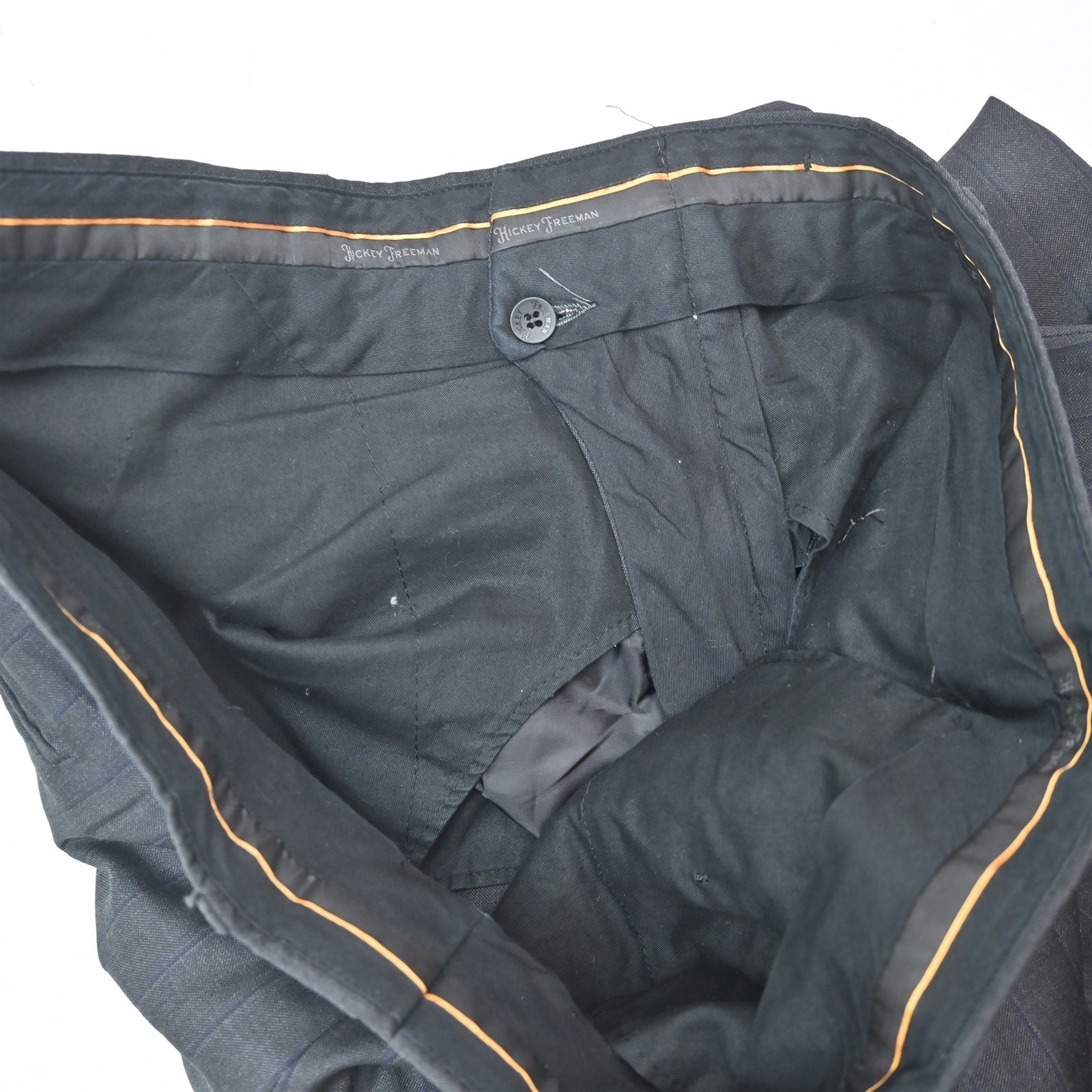 Hickey Freeman 44R 38×30 Gray Striped 100% Wool USA Made Mens Jacket Pants Suit