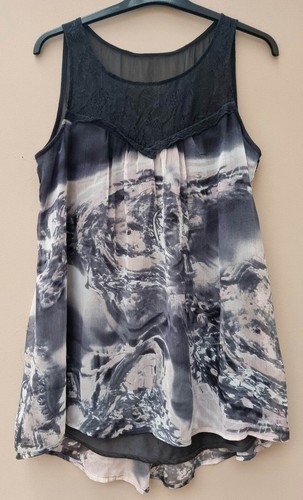 NEXT Ladies Floaty Black/grey/white Lightweight Lined Vest Top – Size 12