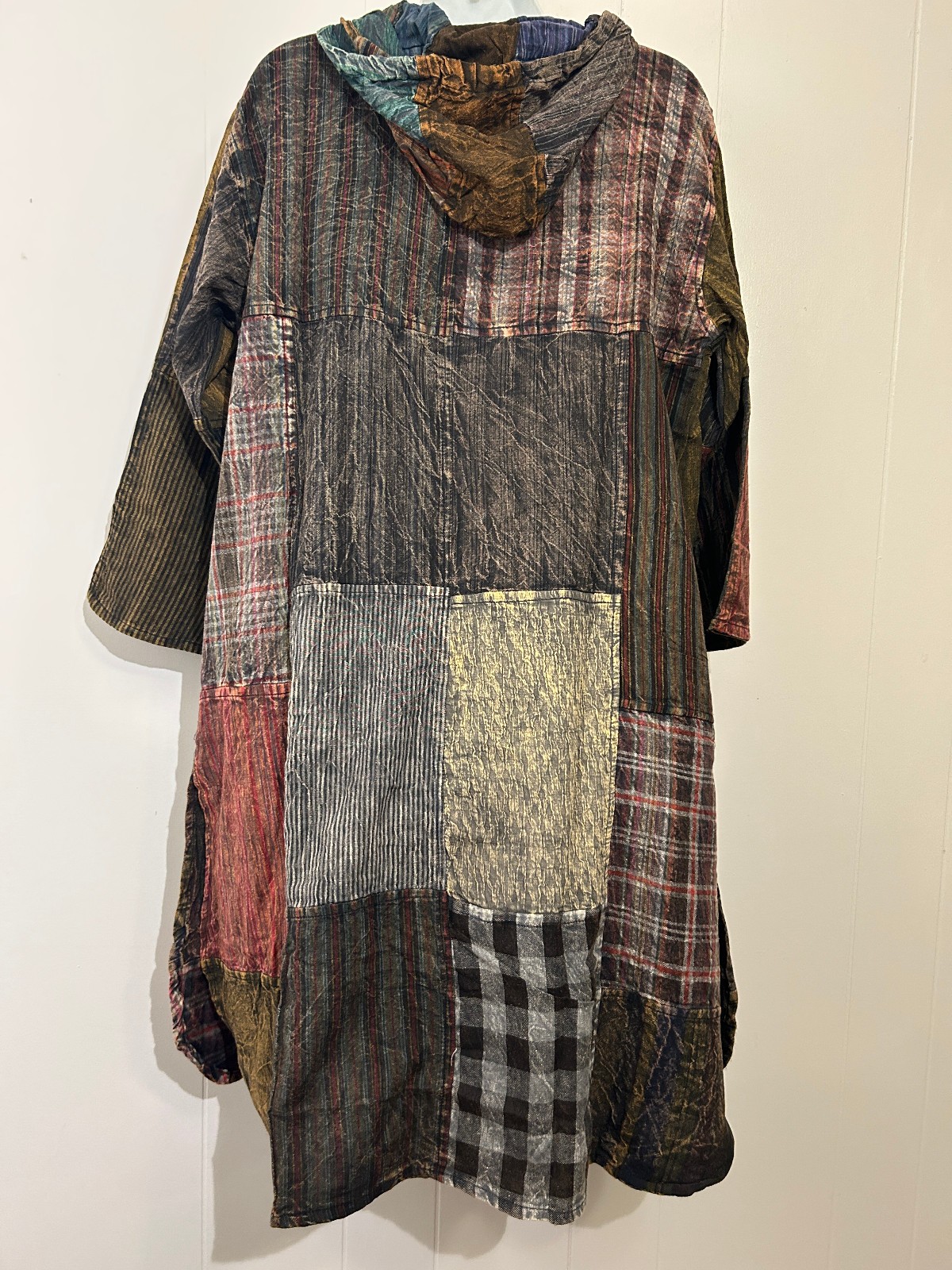 Nw FUNKY STUFF hippy pocket patch distressed TUNIC TOP HOODIE DRESS XL Free ship