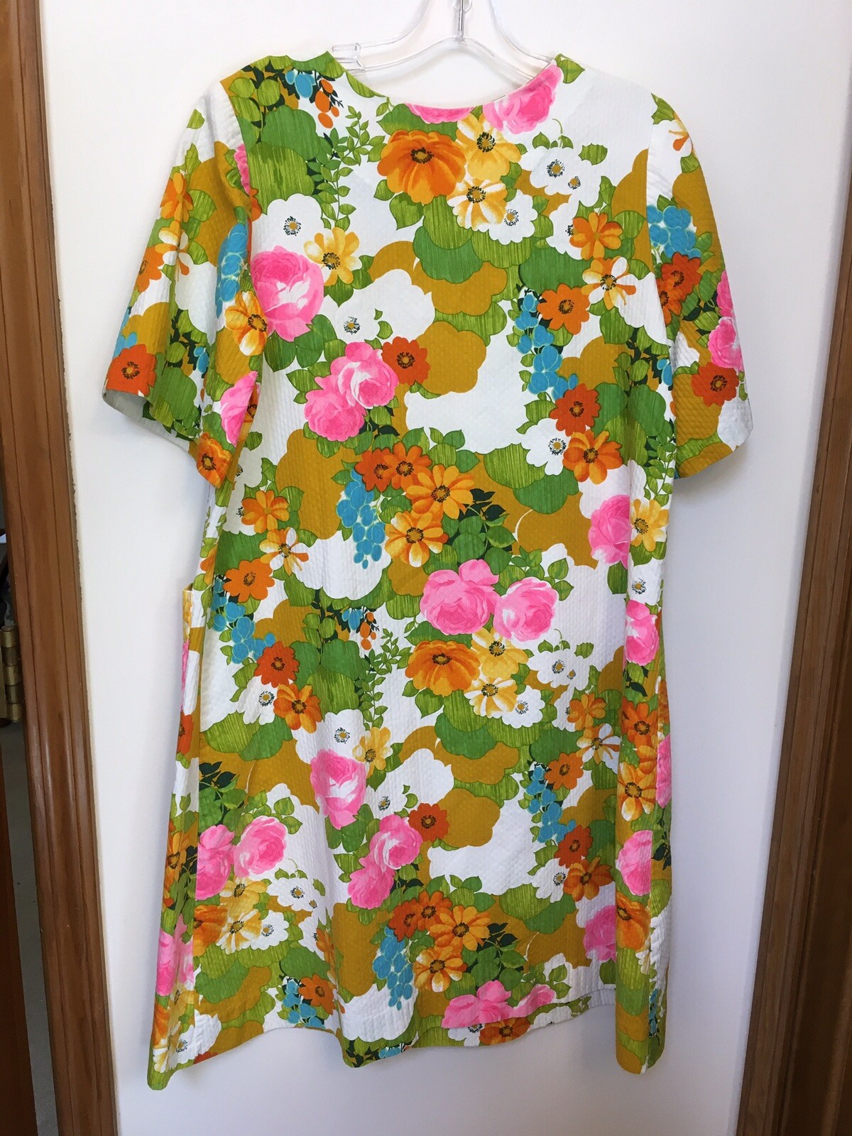 Shaker Square by Bill Sims Vintage Housecoat Front Pockets Metal Zip 60s M/L