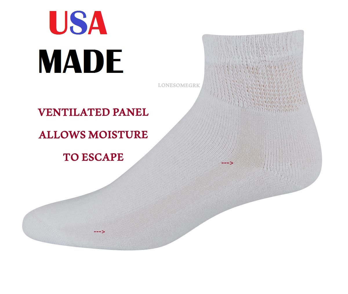 12 Pairs Womens Physicians Choice VENTILATED Cotton Diabetic Ankle Socks US Made