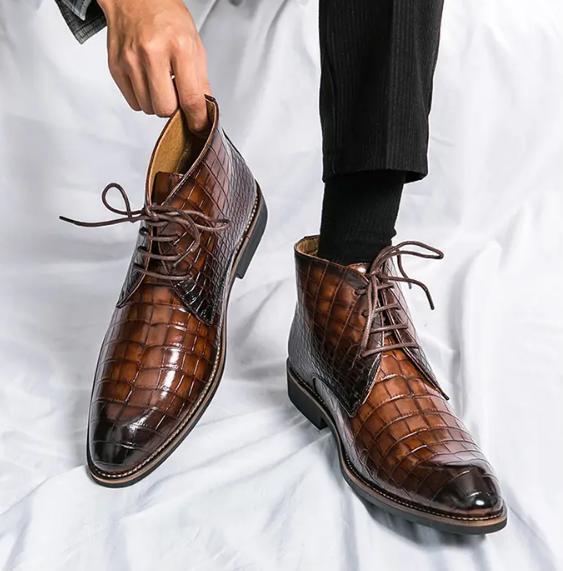 Alligator Pattern Men’s Derby Shoes Business Ankle Boots Chukka Formal Britain