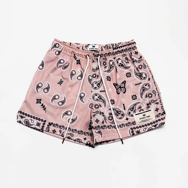 2025 Unisex Mens Infamous Bandana Shorts Paisley Pattern Mesh Sport quick-drying