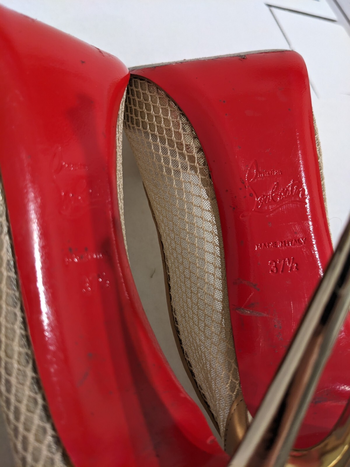 Christian Louboutin 37.5 Nude Very Rete 115mm Red Sole Mesh Fishnet Pumps