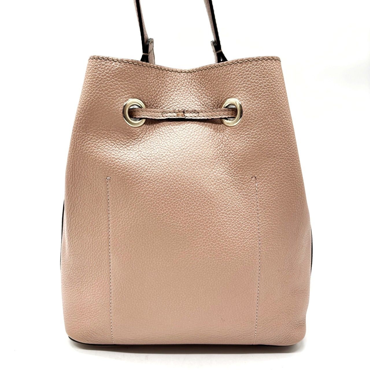 Good Condition FURLA Costanza Drawstring Shoulder Bag Pouch Gold Hardware Leathe