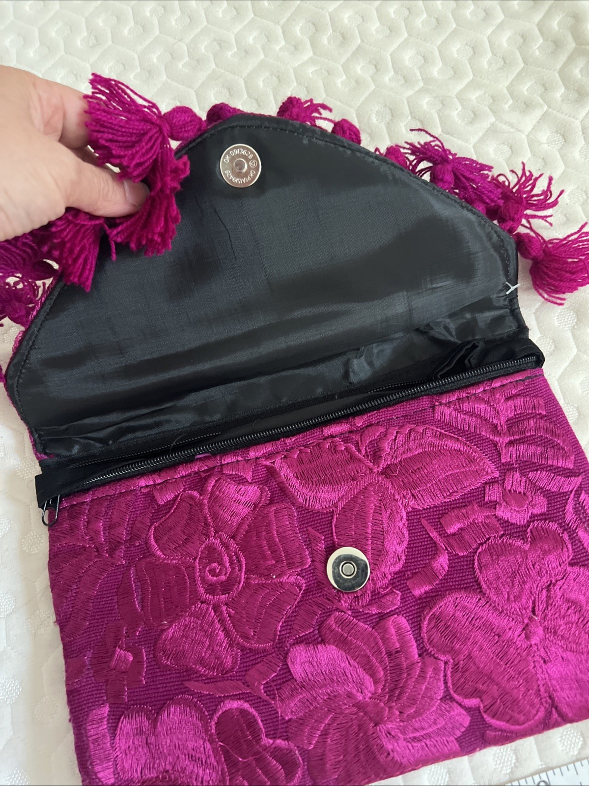 Mexican Embroidered Hot Pink Tassels Envelope Clutch Crossbody Purse