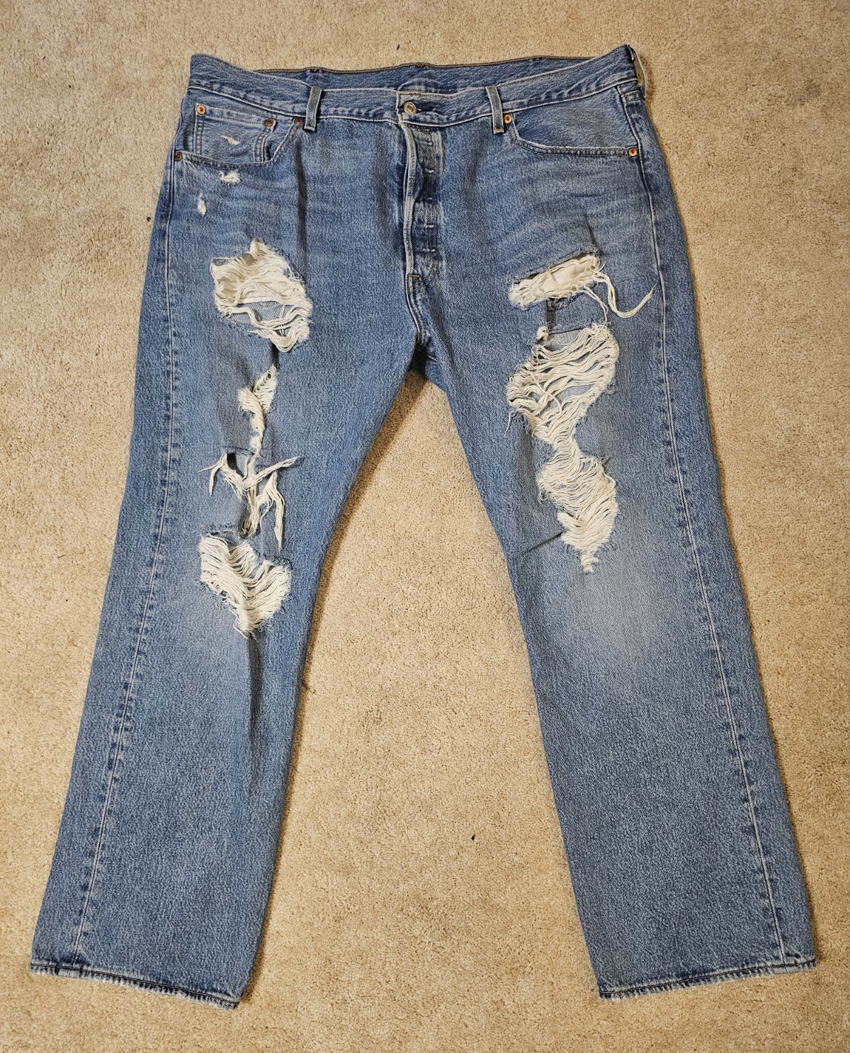 Levi’s 501 Men’s Distressed Button Fly Straight Blue Jeans Size W42 L30 Vintage