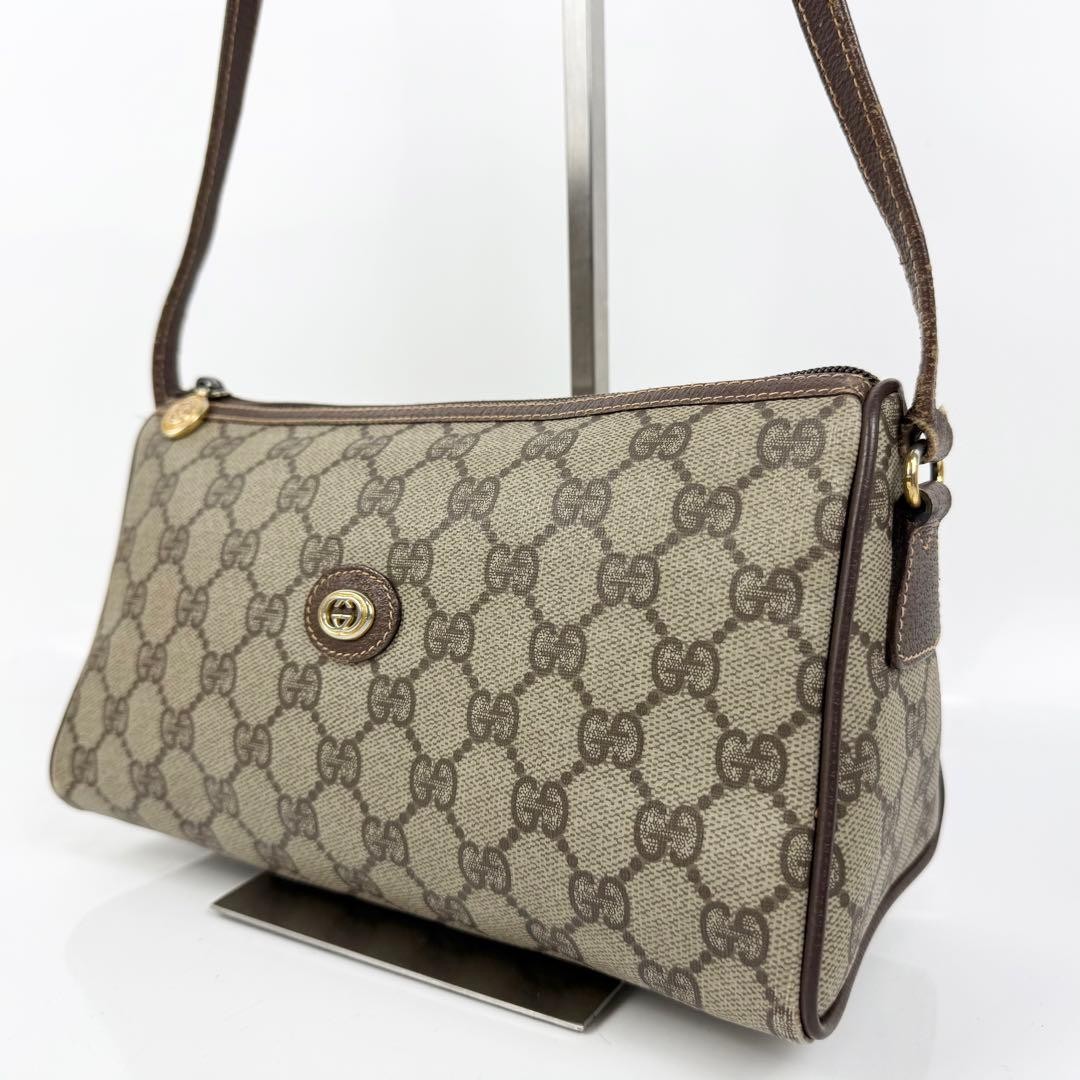 GUCCI Shoulder bag GG Supreme PVC Leather Beige Vintage Authentic From Japan
