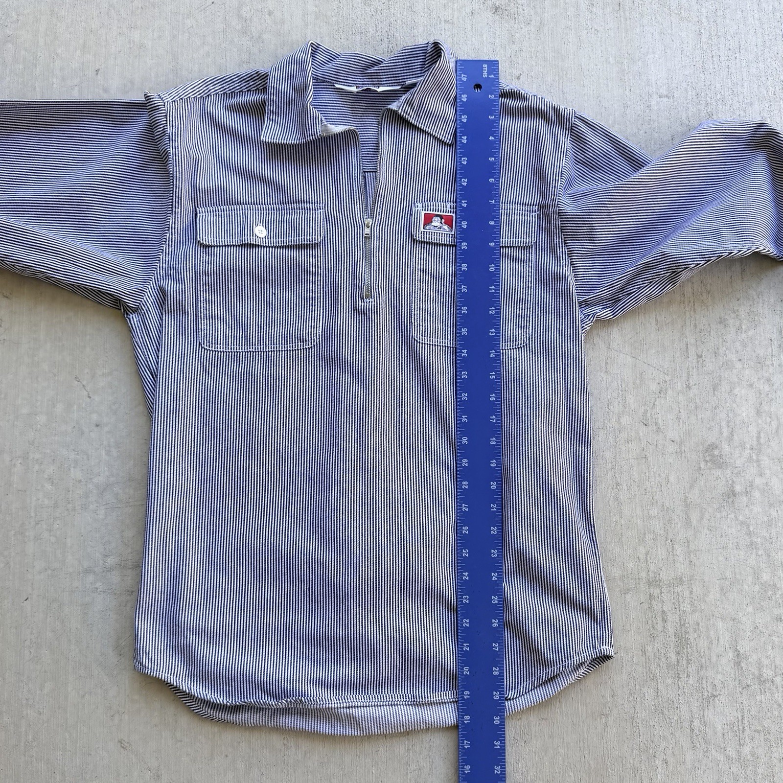 Vintage Ben Davis 1/2 Zip Shirt Long Sleeve Hickory Stripe Conductor Size Medium