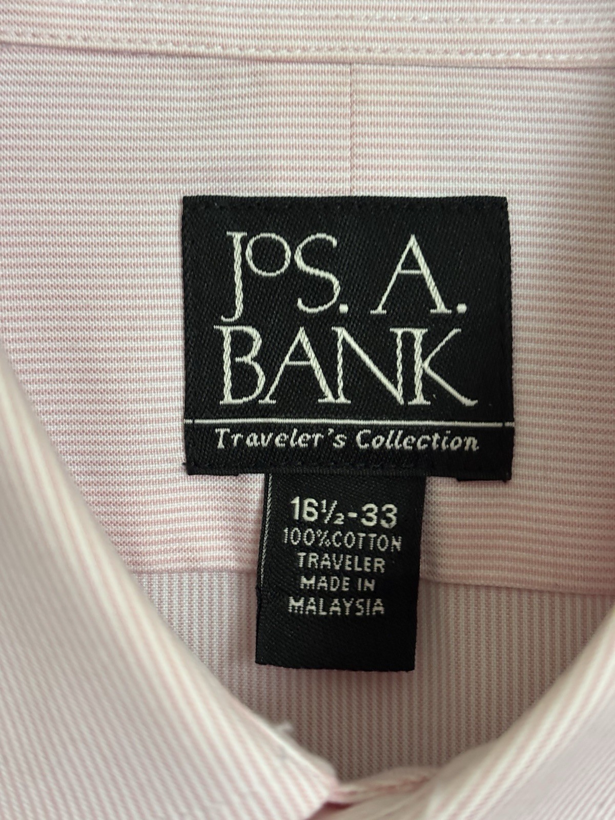 Jos. A. Bank Traveler Collection Mens Dress Shirt 16.5-33 Pink/ White Stripe