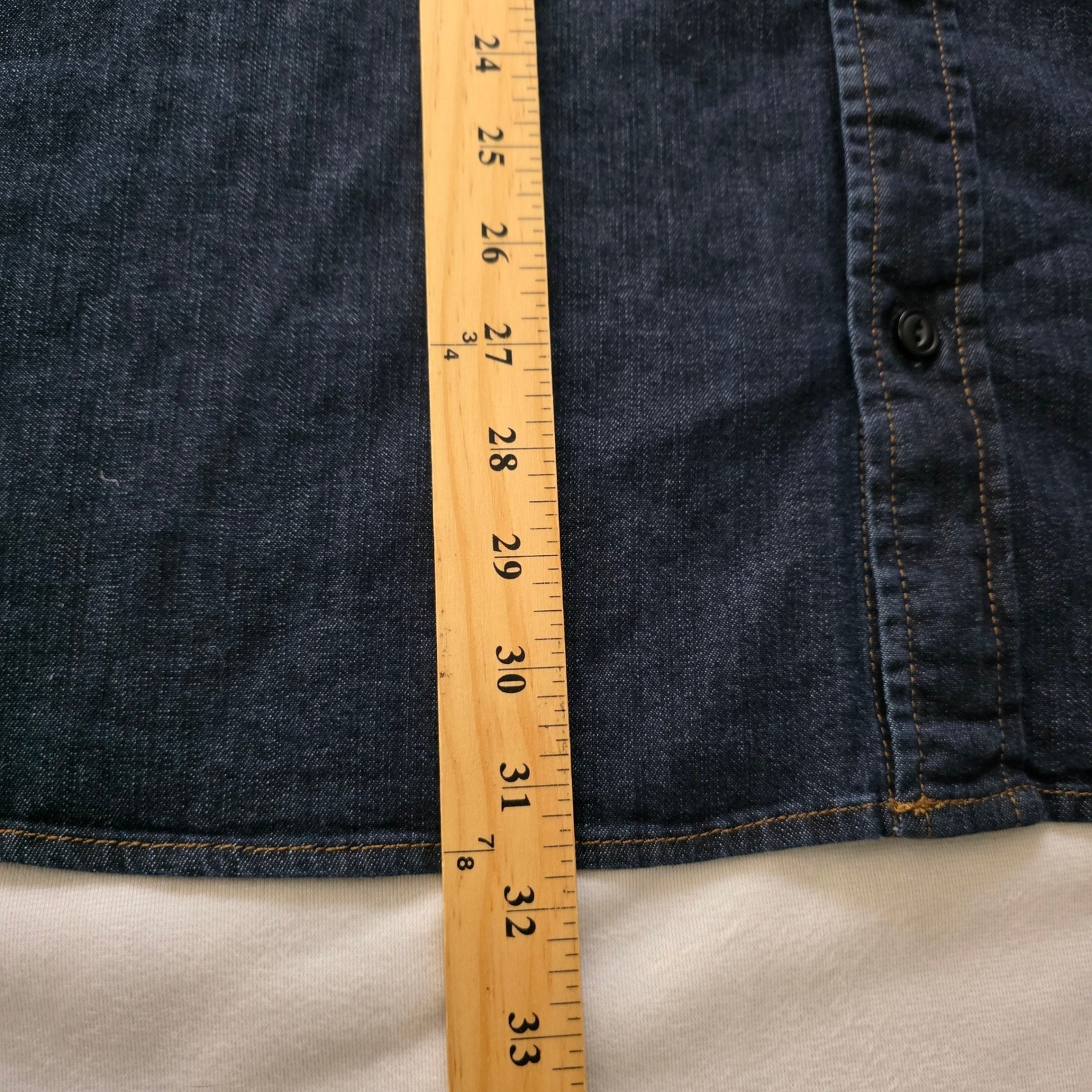 LL Bean Mens Beanflex Dark Blue Slightly Fitted Denim Button Shirt Stretch Sz XL