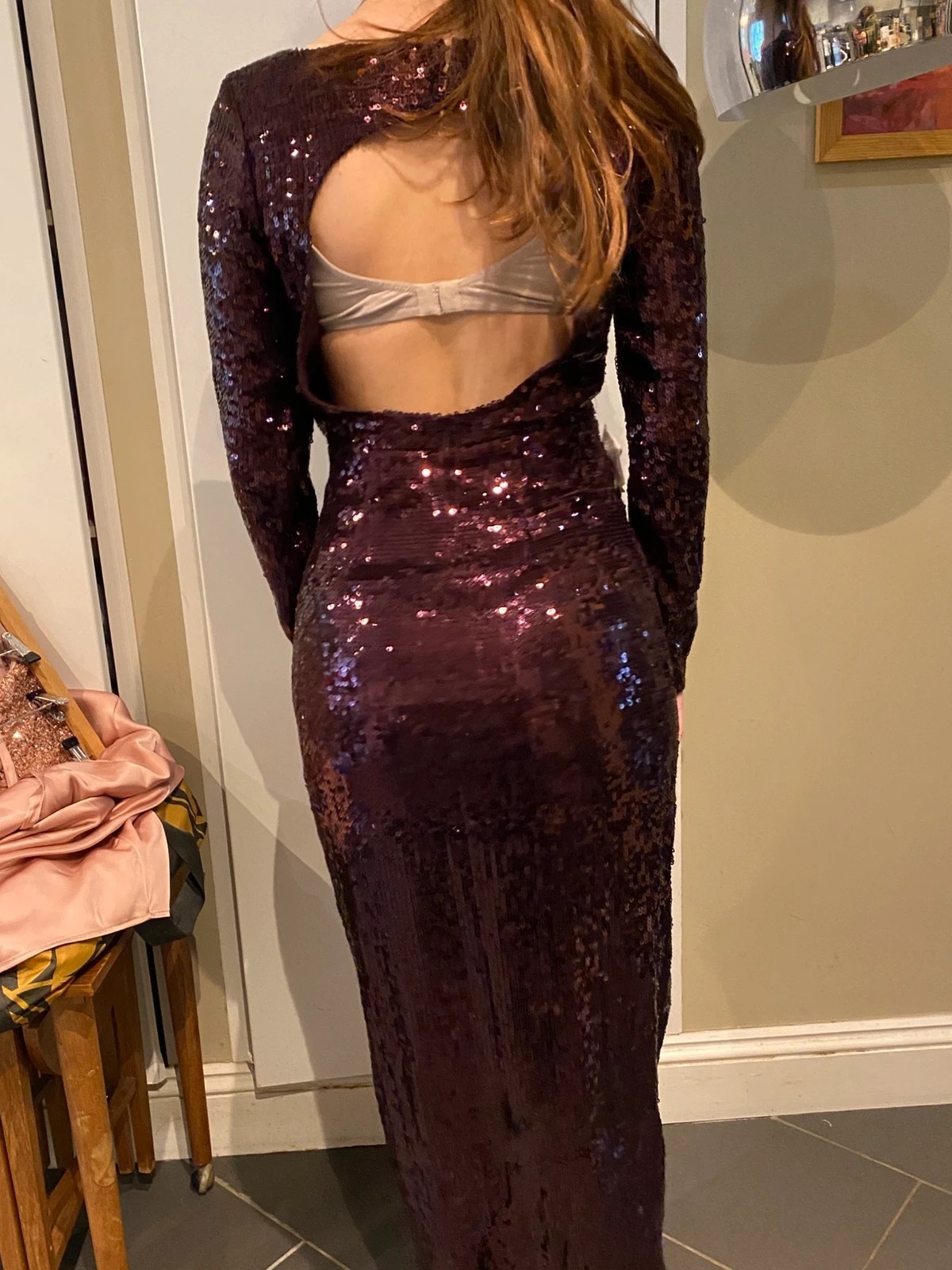 ASOS mulberry sequin maxi gown long sleeves fitted size 10 NEW