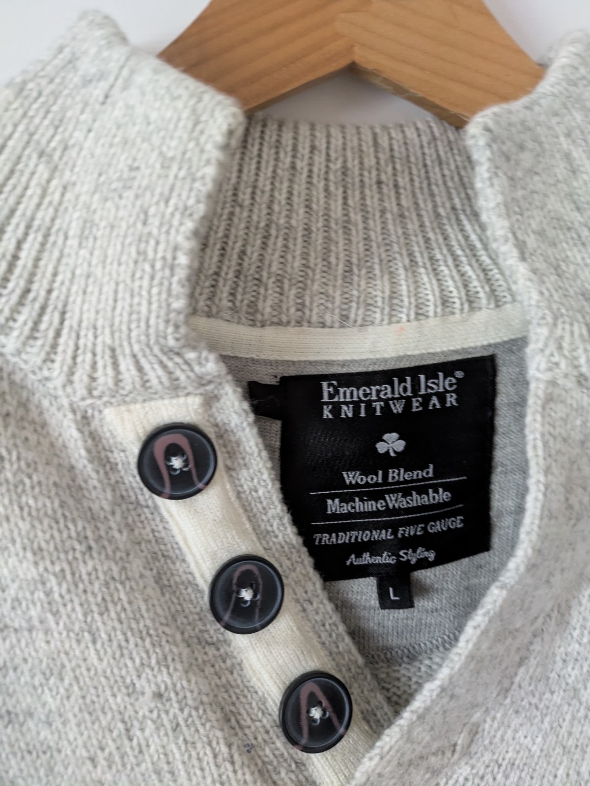 Emerald Isle Knitwear Mens Galway Jumper Heathered Light Gray Sz L Elbow Patches