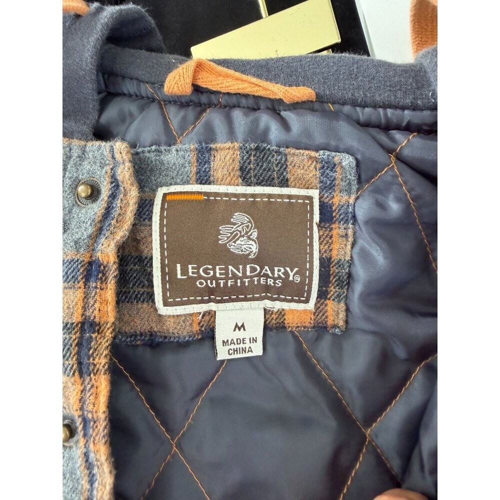 Legendary Outfitters Hooded Quilted Flannel Jacket Gray Orange Plaid Men’s M