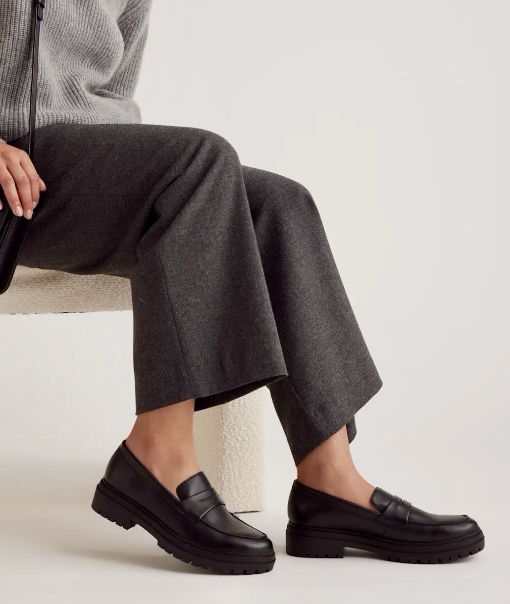 Quince Women’s Italian Leather Lug Sole Loafers in Black – Size 6 M