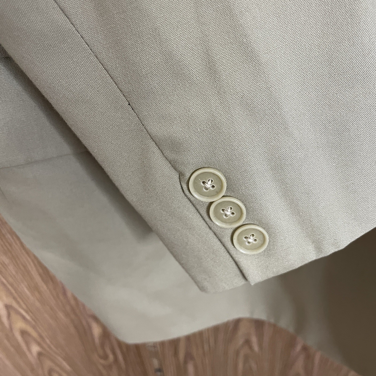 Haspel Blazer Jacket Mens 52R Beige Tan Cream Solid Wool Two Buttons