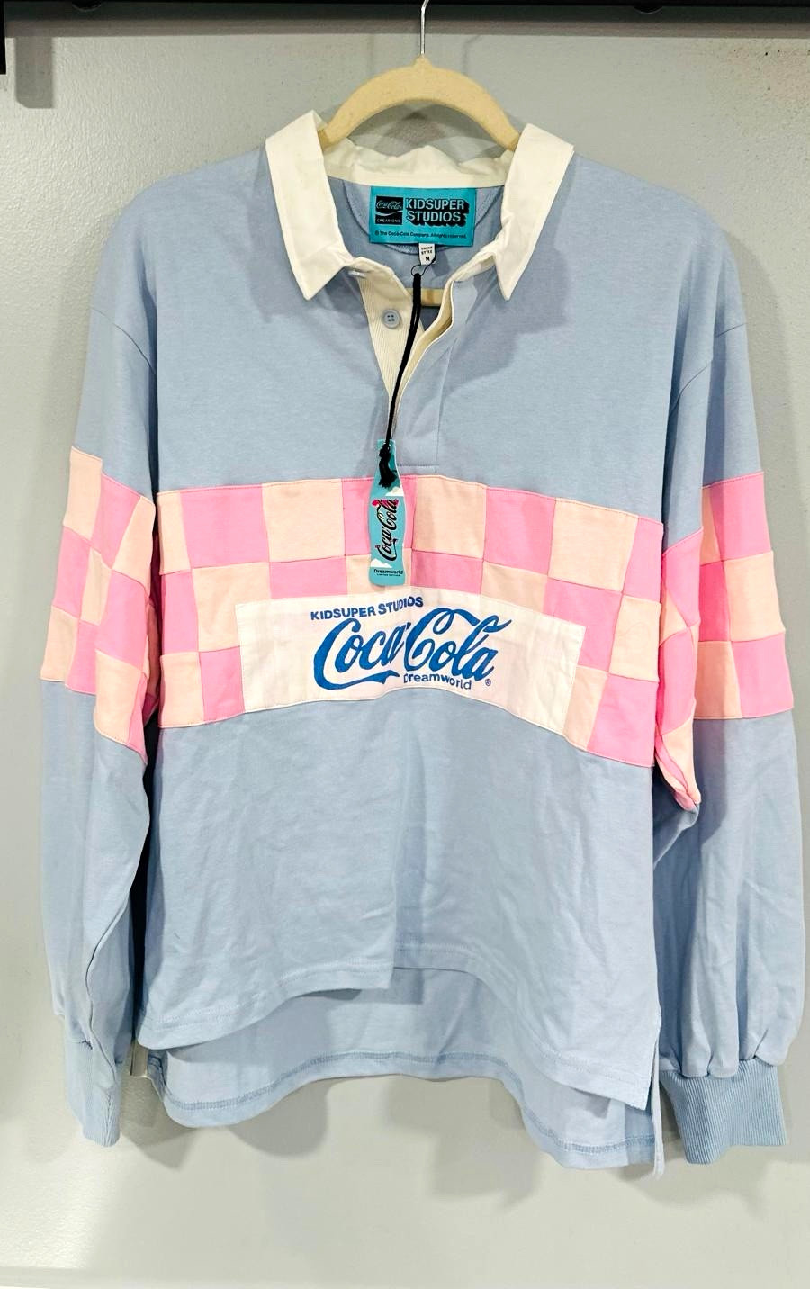 KidSuper Studios x Coca-Cola Colorblock Collared Rugby Shirt Blue Pink White M