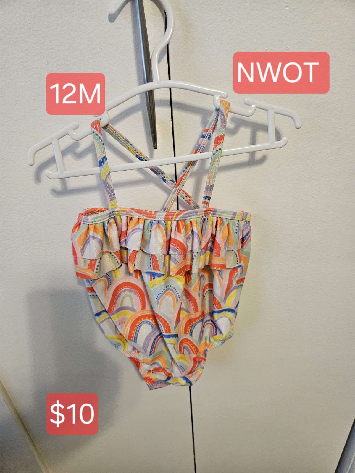 Girls One Piece Swimsuit Rainbow Print Ruffle Multicolor 12 Months