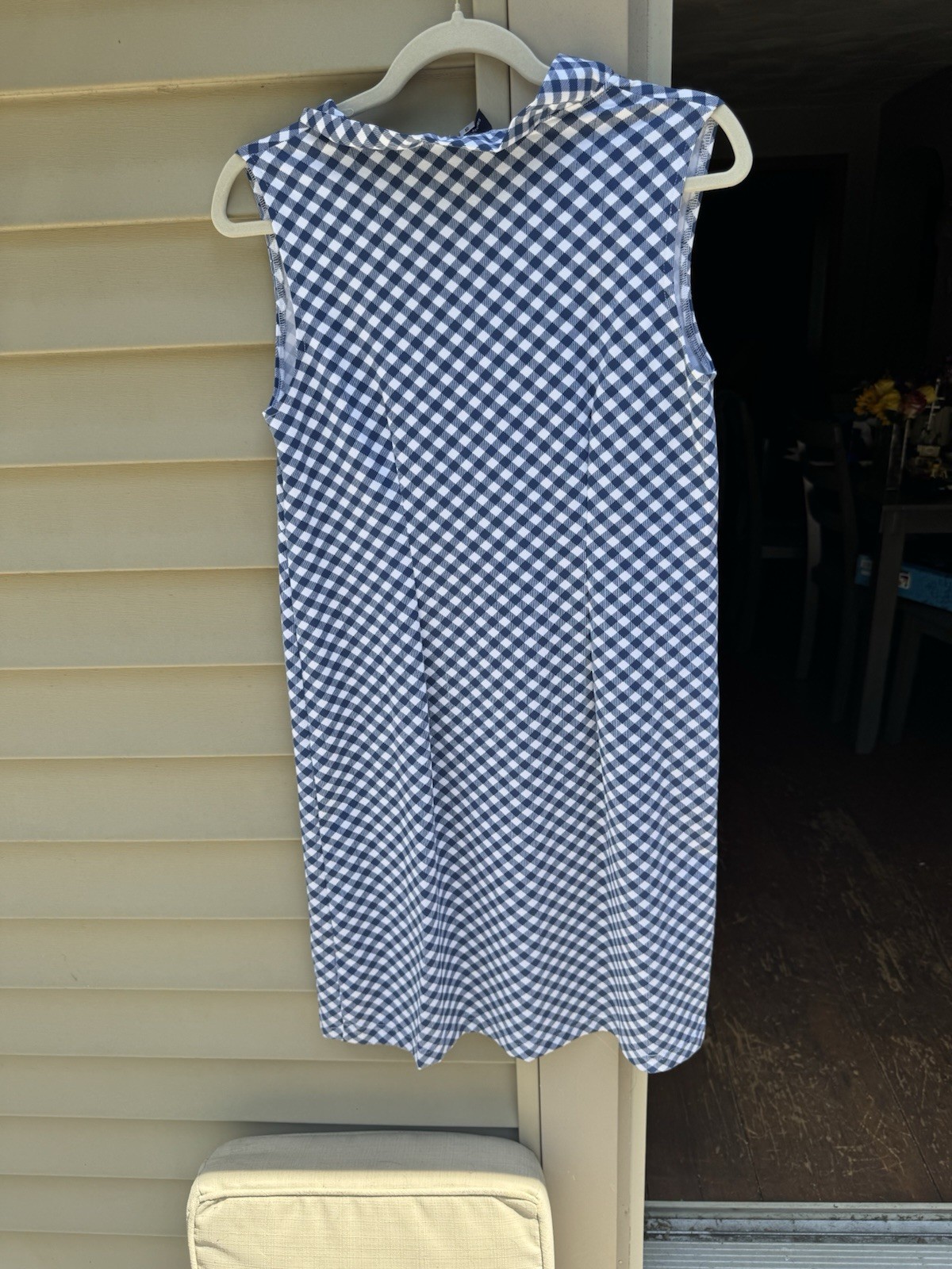 sailor-sailor Women’s S Blue/White Gingham Shift Dress V-Neck Knee Length