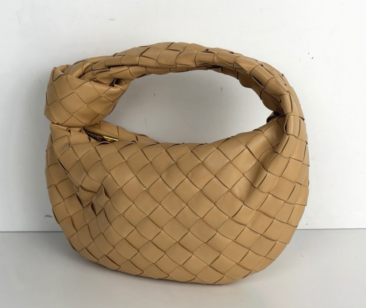 Bottega Veneta Jodie Hobo HandBag Mini Caramel Interacciato Woven Leather S11