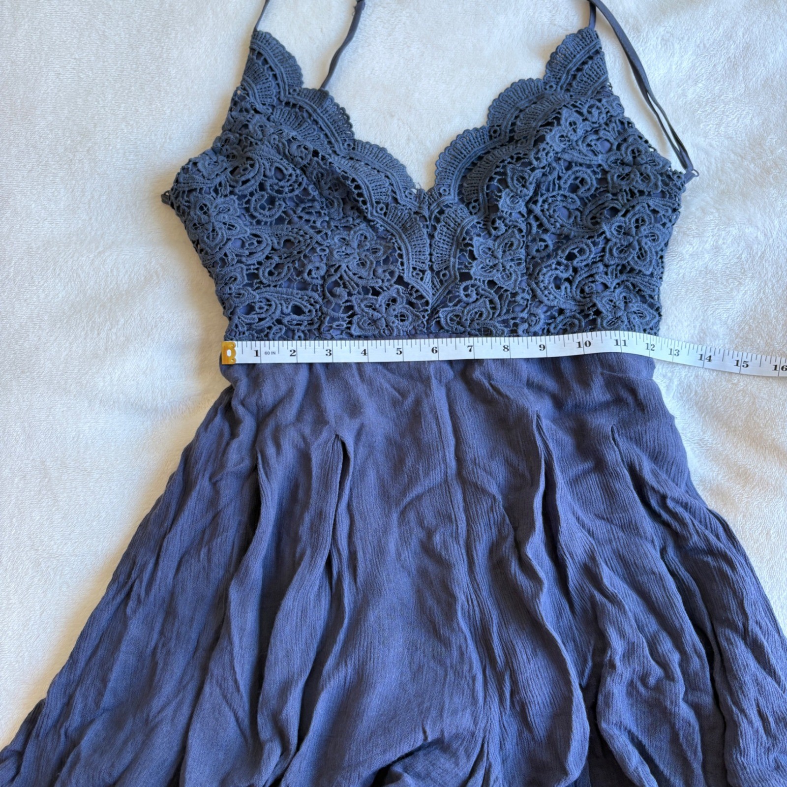 Boho Crochet Lace Backless Romper Navy Blue Festival Summer Sun Dress Size M