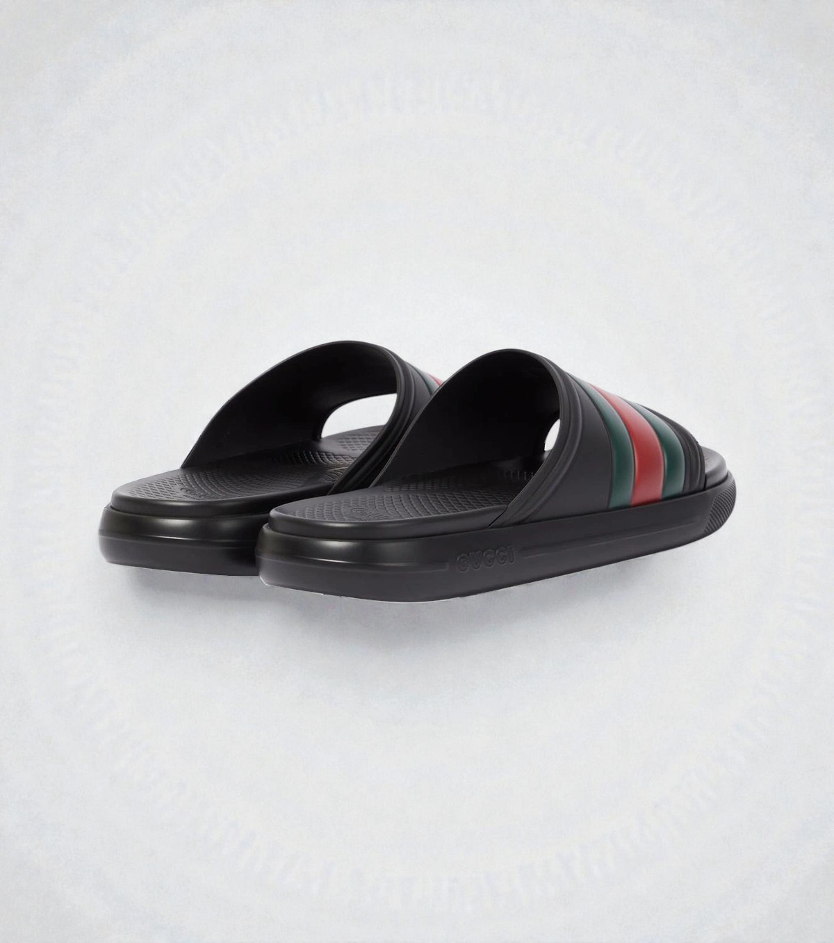 NIB Gucci Black Green Red Web Rubber Slides Sandals Authentic Size US8.5 UK8