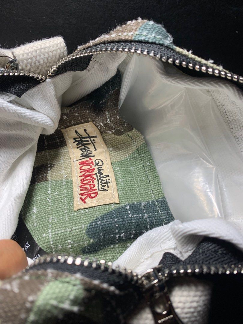 stussy green camo needlepoint shoulder bag